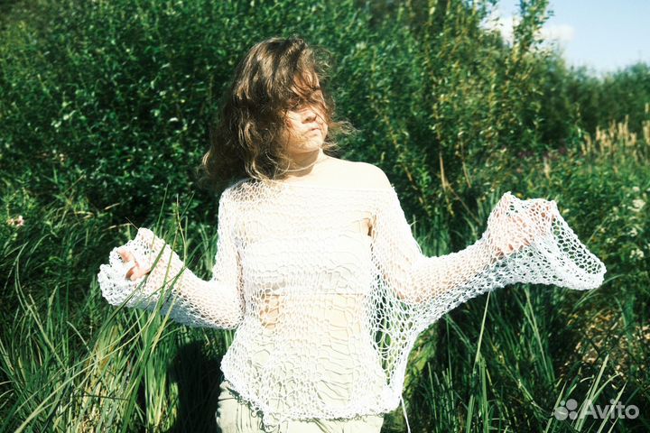 Белая рванная сетка ручной работы