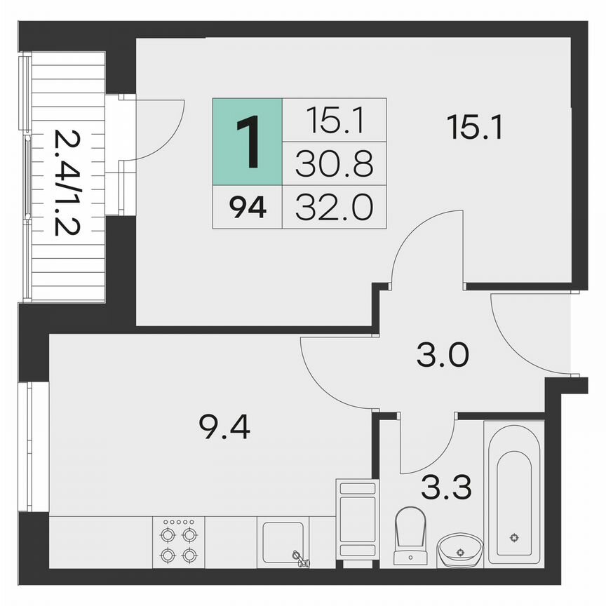 1-к. квартира, 32 м², 8/9 эт.