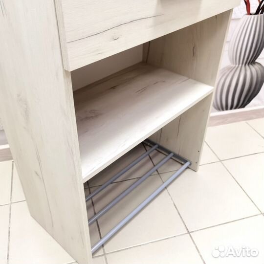 Тумба для обуви Юнона Дуб Белый Craft/Серый Шифер