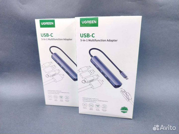 Ugreen USB-C hub 4K60Hz hdmi RJ45 PD (новый)