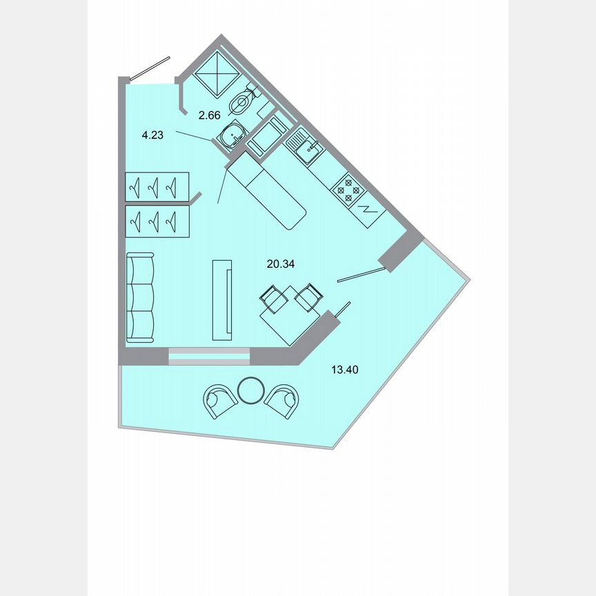 Квартира-студия, 30,5 м², 12/15 эт.