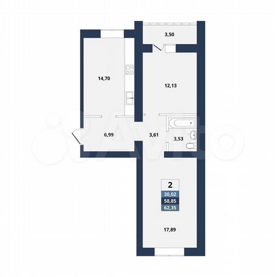 2-к. квартира, 58,8 м², 1/10 эт.
