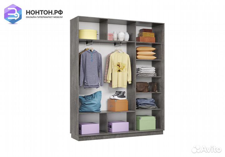 Шкаф-купе трёхдверный Дана с 1 зеркалом бетон