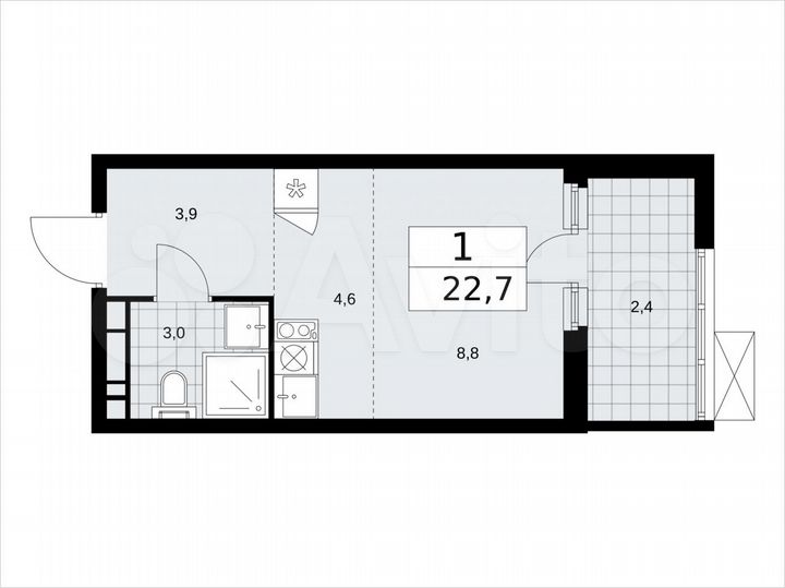 Квартира-студия, 22,7 м², 8/17 эт.