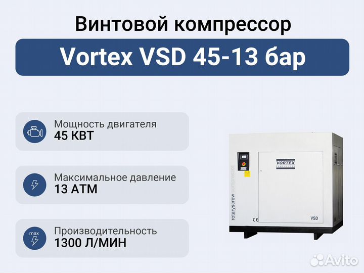 Винтовой компрессор Vortex VSD 45-13 бар