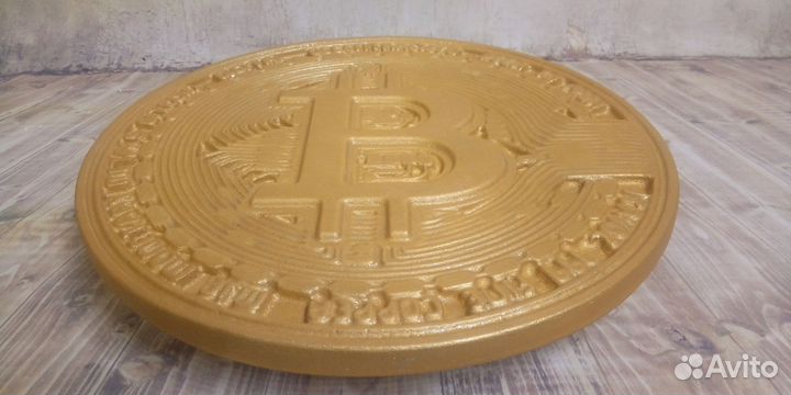 Панно Биткоин монета, декор на стену, 27см, бетон