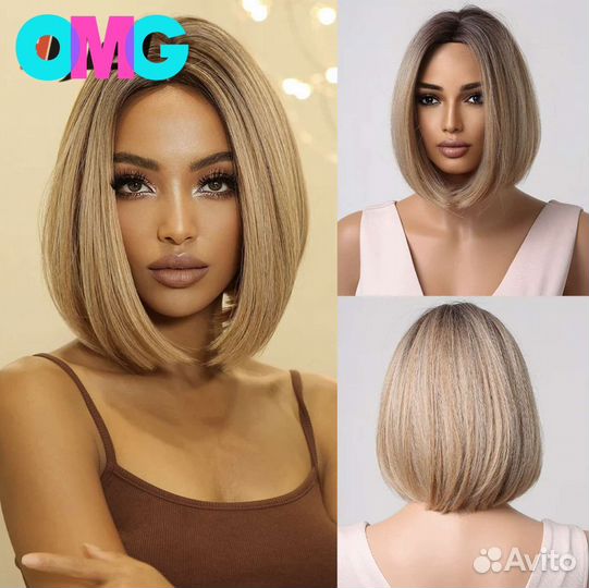 Парик каре тёплый блонд