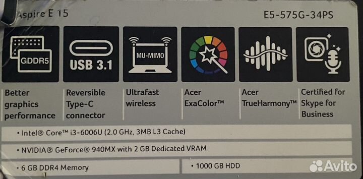 Ноутбук Acer Aspire E15 E5-575G-34PS