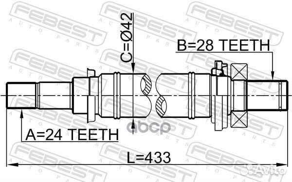 Полуось R 24x433x28 mazda 3 BK 2003-2006 febest