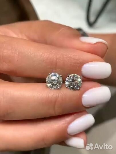 Пусеты с природными бриллиантами 1 карат