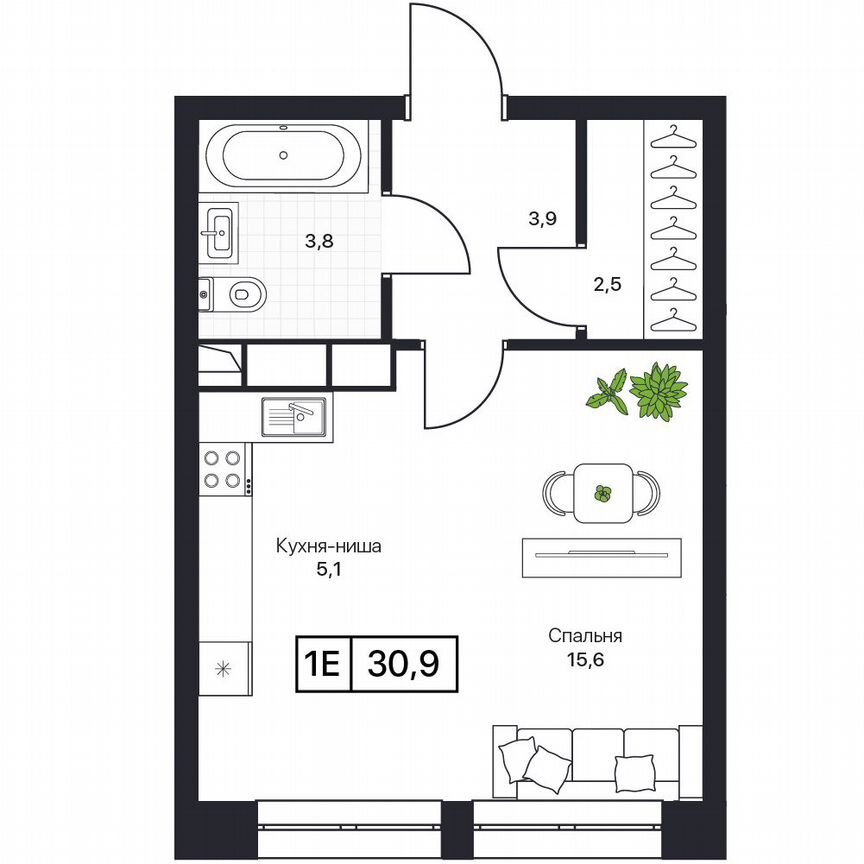 1-к. квартира, 30,9 м², 14/17 эт.