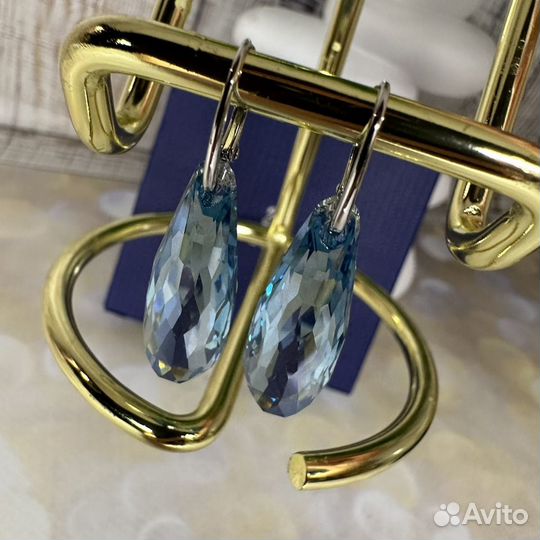 Серьги swarovski blue голубые капли lunar galet