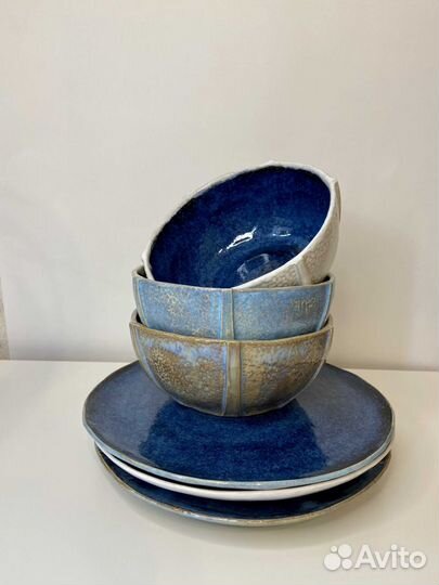 Тарелки из каменной массы керамика ручной работы