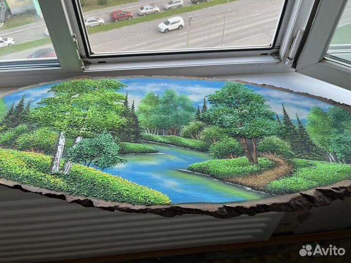 Картина на срезе дерева