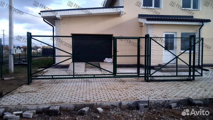 Откатные ворота из сетки 3Д Гиттер 6000х2000 (6х2)