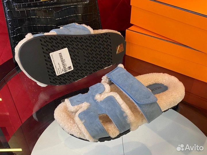 Шлёпанцы Hermes Chypre меховые