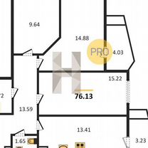 3-к. квартира, 76,1 м², 3/25 эт.