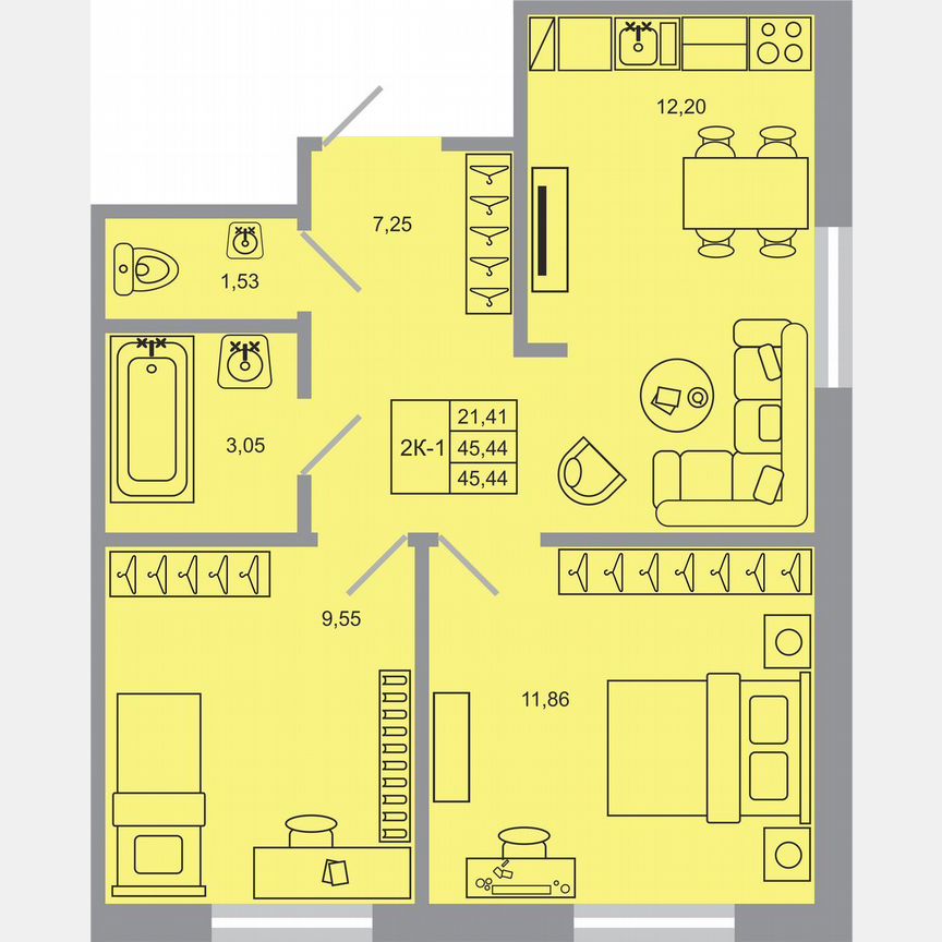 2-к. квартира, 45,4 м², 5/17 эт.