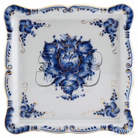 Поднос Гжель Привет позолоченный (36774)