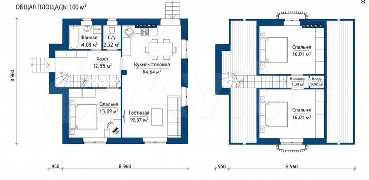 Дом 100 м² на участке 6 сот.