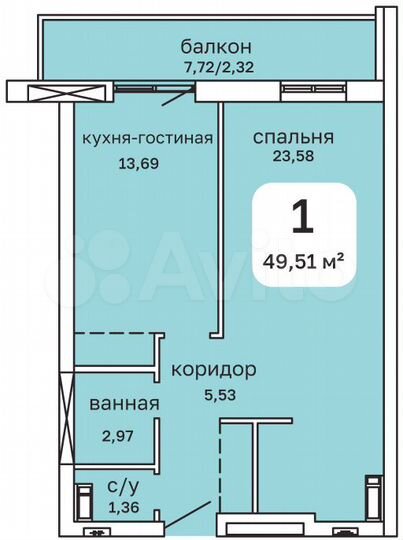 1-к. квартира, 49,5 м², 24/26 эт.