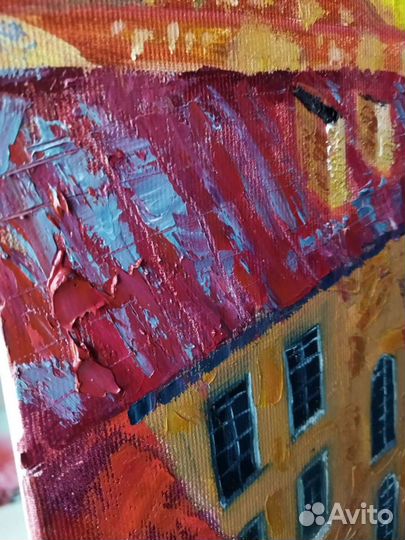 Картина маслом на холсте крыши Петербурга