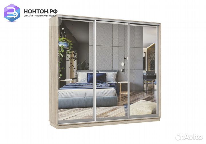 Шкаф-купе трёхдверный Мэн дуб сонома