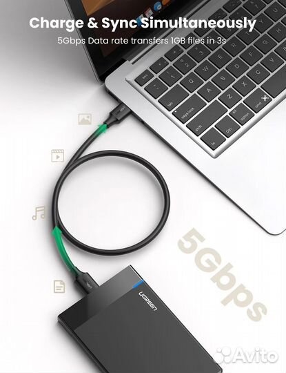 Кабель micro USB-USB 3.0 круглый 0,50 м. черный Ug