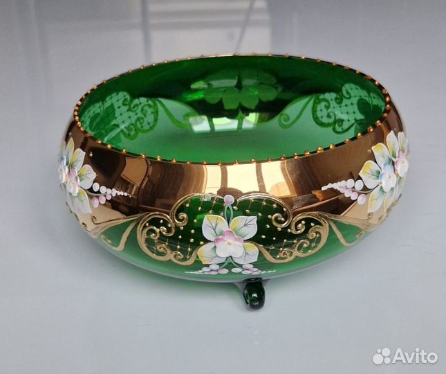 Конфетница на трёх ножках, Bohemia (20,5 см, зелен