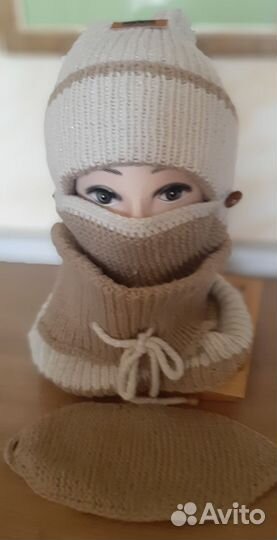 Комплект шапка, шарф-воротник и маска женский