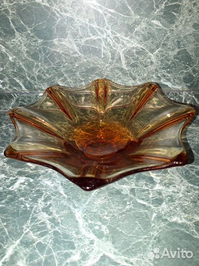 Ваза цветное гутное стекло СССР для фруктов