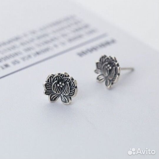 Серьги серебряные Цветок лотоса 925
