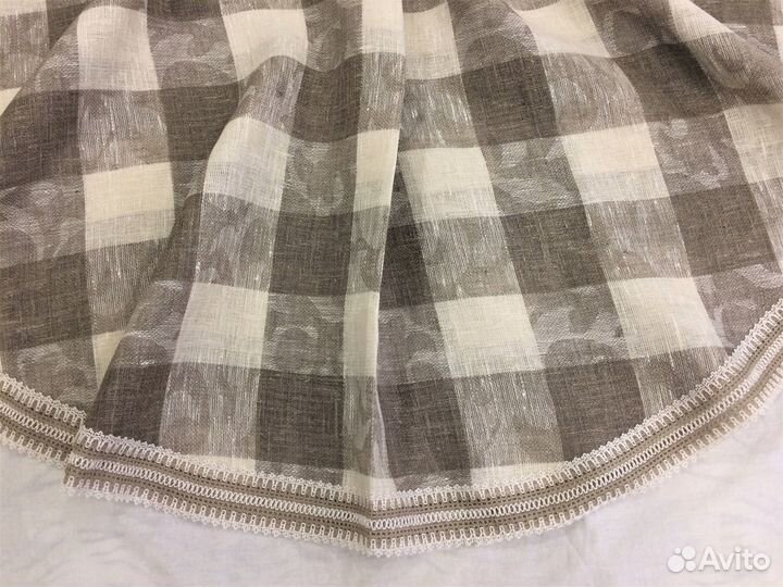 Скатерть льняная круглая 161см -№1, серая клетка