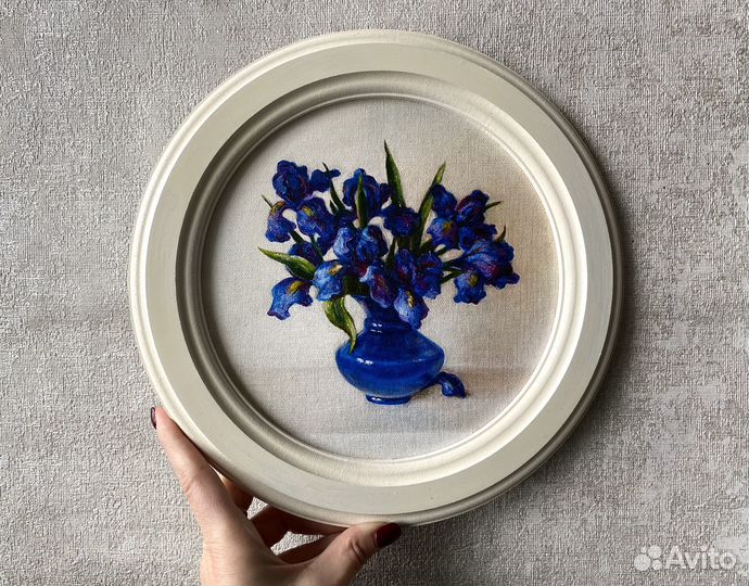 Картина с цветами на холсте в раме