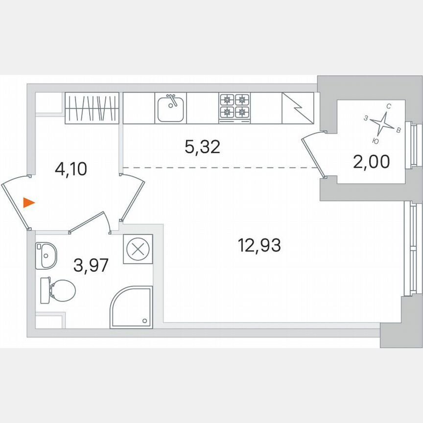 Квартира-студия, 27,3 м², 1/4 эт.