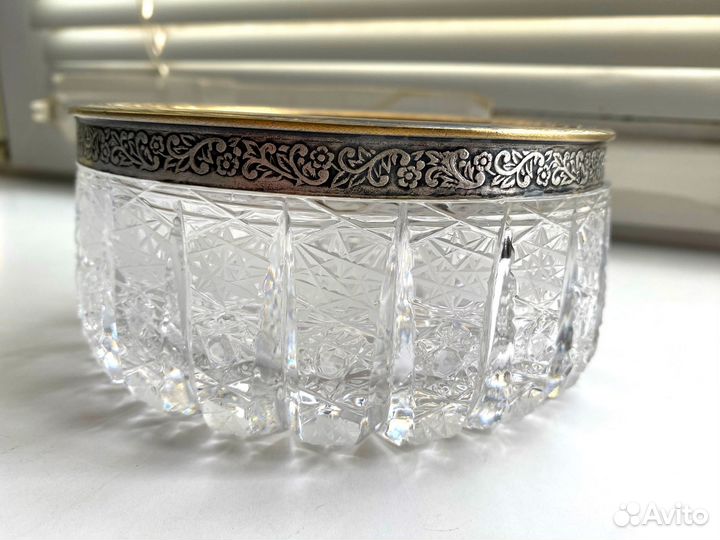 Хрустальная конфетница салатник мельхиор СССР