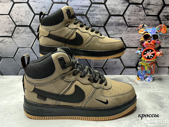 Кроссовки Nike Air Force 1 высокие коричневые мех