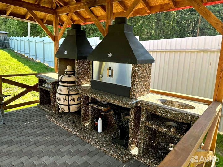 Печь барбекю из натурального камня