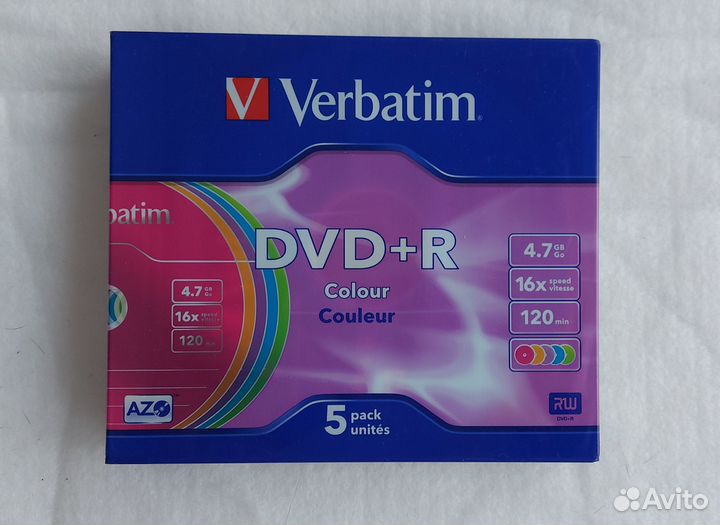 Диски DVD+R Verbatim 4.7Gb 16х Colour 5 шт. case