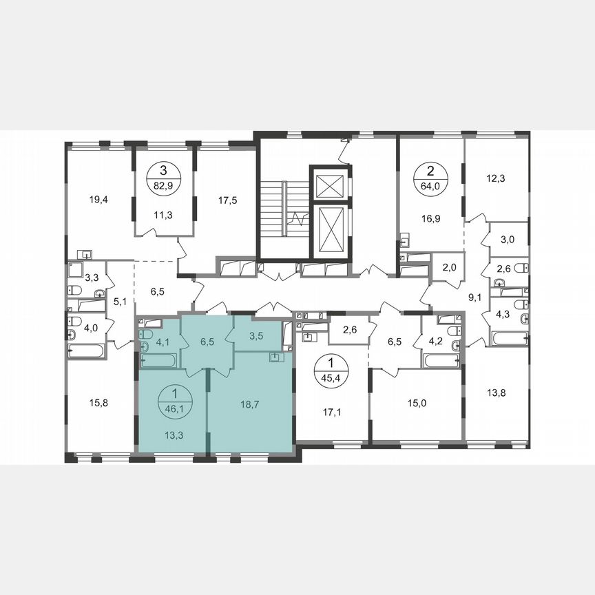 1-к. квартира, 46,1 м², 13/19 эт.