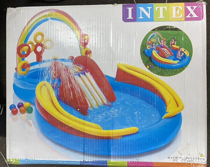Надувной бассейн с горкой и радугой, 297х193х135