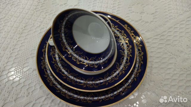 Чайная тройка Германия кобальт с позолой
