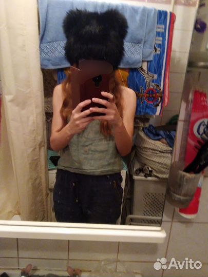 Шапка лисья рыжий, черный