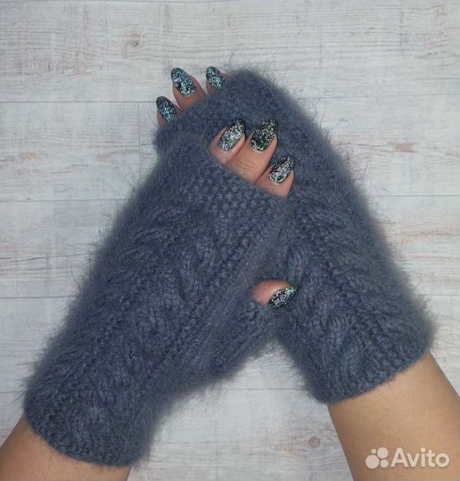 Варежки митенки из пуха норки