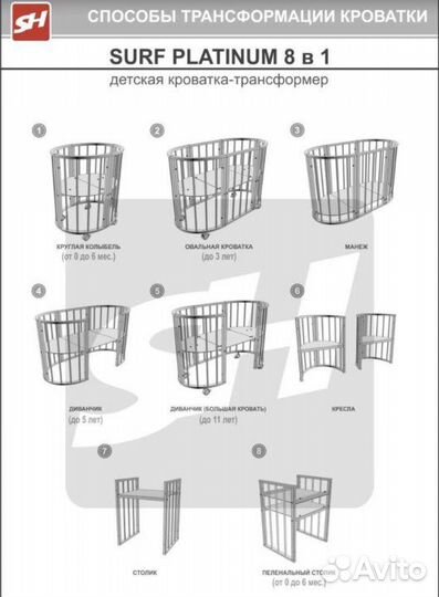 Кроватка детская трансформер SooHoo с матрасами(3)