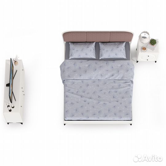 Валенсия кровать с мягкой спинкой и ортопедическим основанием 1600 с тумбочкой и тв тумбой-комодом