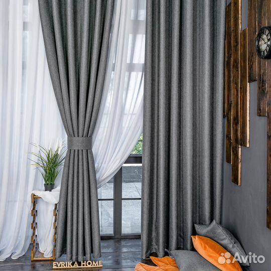 Портьеры рогожка Орфей Темно-серый