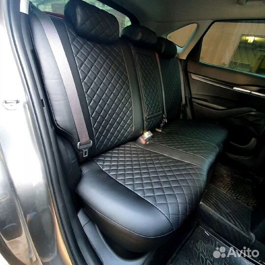 Чехлы Kia Seltos из экокожи чёрные Ромб
