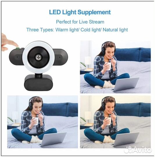 Веб-камера 2k Full HD 1080P, с микрофоном для пк с