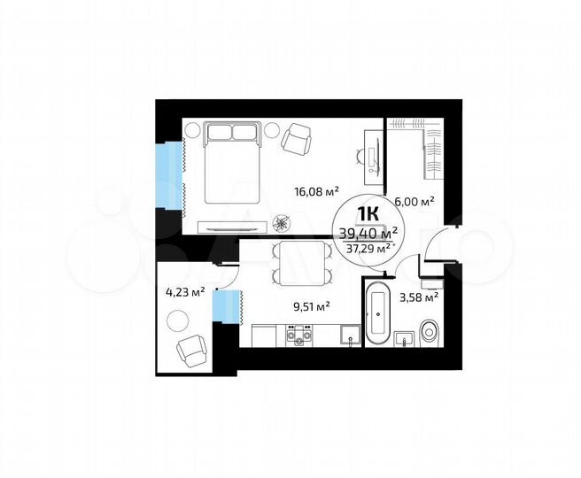 1-к. квартира, 37,3 м², 5/16 эт.
